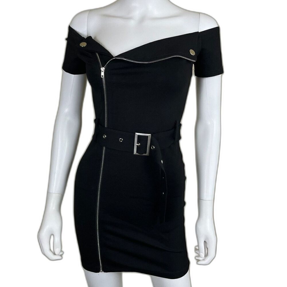 Revolve Superdown Women's Size XS Black Terri Moto Bodycon Mini Dress Rockabilly